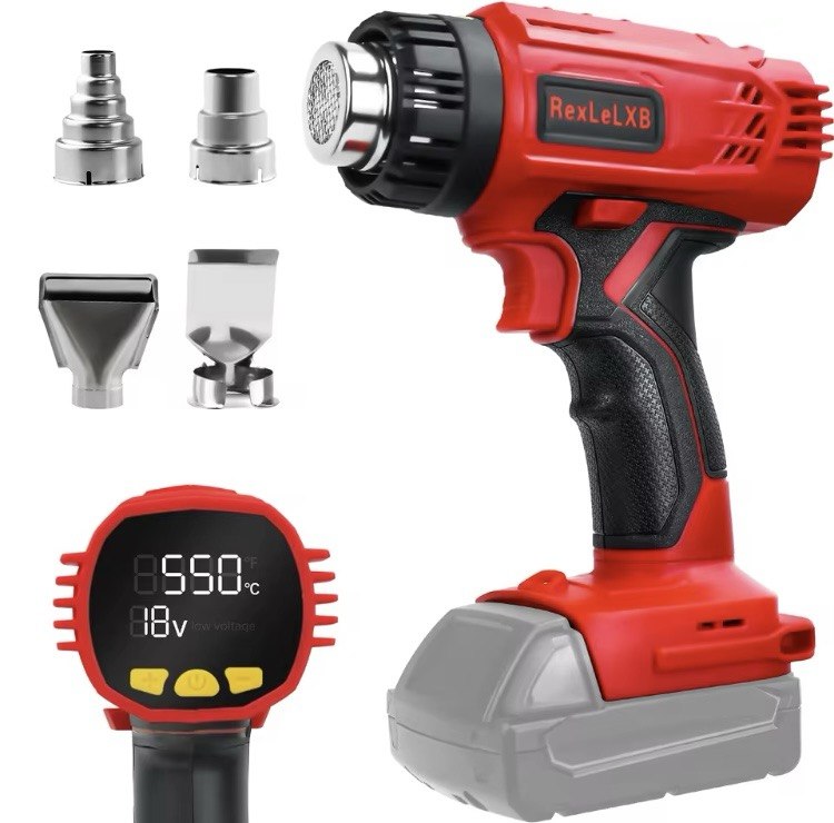 Cordless Heat Gun – 18V Lithium Hot Air Tool with 4 Nozzles (122°F–1022°F / 50°C–550°C)